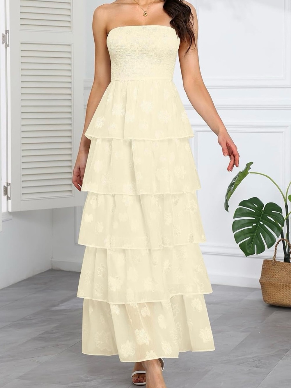 Strapless Tiered Maxi Dress in Cream